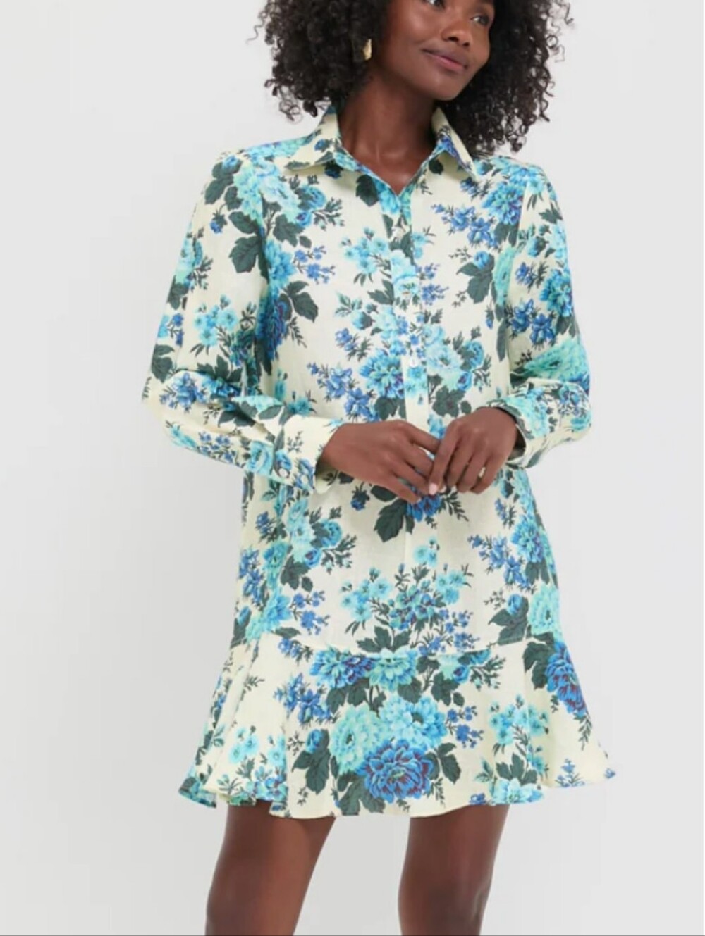 TUCKERNUCK Linen Botanical Blue Floral Callahan Shirtdress NWT XS Preppy Dress